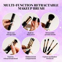 BS-MALL Retractable 5 In 1 Makeup Brush Set, Travel Size Portable Fiber Brushes For Powder Blush Eyeliner Eyebrow & Eyeshadow, Soft Synthetic Bristles With Protective Cap - Black - View 5