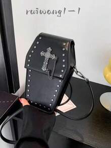 Gothic Style Coffin Crossbody Bag - Faux Leather Novelty Party Bag - Black - View 9