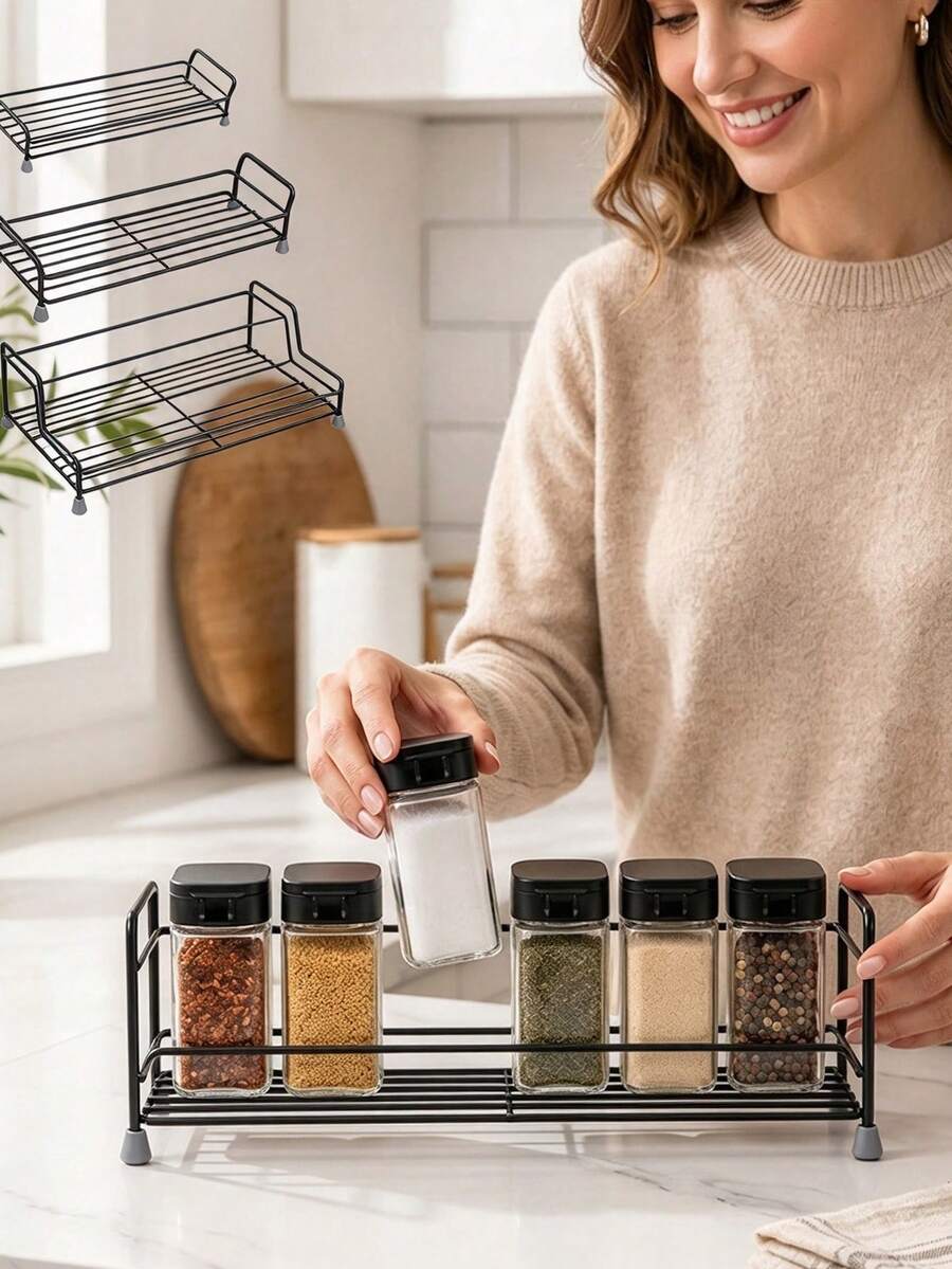 Metal Spice Rack Countertop Organizer, Single Layer Small, Large And Integrated Double Layer Kitchen Storage Rack, Spice Rack, Used For Storing Spice Bottles And Organizing Spice Jars On Kitchen Countertop - Multicolor - View 1