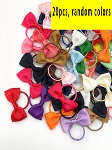Children's Ribbed Satin Bow Hair Ties, Girls' Double Bun Hairstyle, School Daily, Birthday Party, Photo Shoot Baby Hair Accessories - Multicolor - View 7