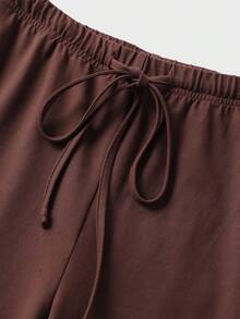 2pcs Women's Elegant Casual Daily Autumn Brown Long Sleeve Round Neck Top & Drawstring Pants Set, Casual Terno Outfit For Women, Casual Sets For Women - Brown - View 9