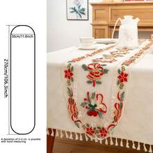 1pc 3D Christmas Bell Embroidered Christmas Sheer Table Runner, Multiple Sizes Available, 11.8 Inches Width, Exquisite Embroidery Craft, Dual-Purpose Decor For Christmas Parties & Cabinet Cover - Christmas Bells - View 13