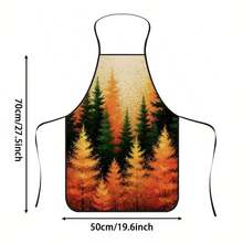 1pc Autumn Forest Print Apron, Featuring Orange-Red Autumn Woods And Green Pine Tree Patterns, Durable Cooking Apron Suitable For Bakers, Cake Decorators, BBQ Enthusiasts, Gardeners, Painters, Nail Artists - Perfect Gift For Home And Professional Chefs - Multicolor - View 14