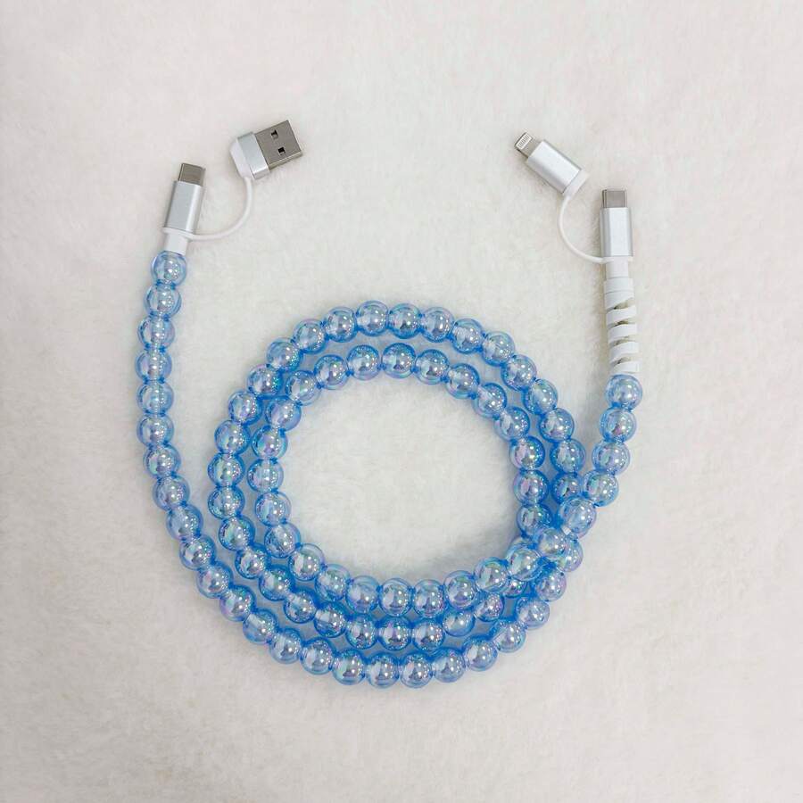 水晶 AB 裝飾珠 4 合 1 充電線,兼容大多數手機機型,女性完美節日禮物,女士理想新年禮物,女孩可愛小物 - 藍水晶 - 查看 1