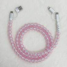 Crystal AB Decorative Beads 4-In-1 Charging Cable, Compatible With Most Phone Models, Perfect Holiday Gift For Women, Ideal New Year Gift For Ladies, Cute Item For Girls - Pink Crystal - View 10