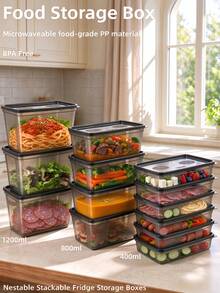 Kitchen Accessories PP Food Storage Container Set, No Rubber Seal, Nestable & Stackable, Microwave & Dishwasher Friendly, 3 Sizes 400/800/1200ml, Reusable Lunch Box & Snack Box For School, Work, Picnic & Meal Prep - Multicolor - View 12