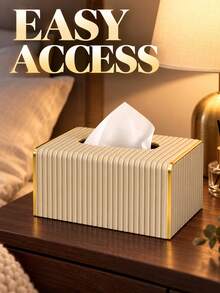 Multi-Functional Desktop Tissue Box Pu Leather Striped Tissue To All Mod Gold-Edged Tissue Box In Tabletop Decoration In Dining Living Room Office Desk Kitchens Decoration Accessory Organization Bedroom Home Decor Car Accessories Apartment Essential - Multicolor - View 12