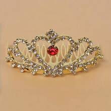 1pc Rhinestone Bridal Hair Comb, Sparkling Crystal Wedding Hair Crown With Welded Claw Chain, Suitable For Dancers, Brides, Weddings And Various Occasions - Red - View 4