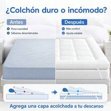 Beyoung Colchoneta para Colchón Acolchado,Sobrecolchón Suave con Soporte para Zona Lumbar,Colchoneta Cómoda que Ayuda a Distribuir la Presión,Mejorar la Comodidad de la Cama,con Tiras Elásticas para Individual,Matrimonial,Queen,King-Blanco - Blanco - Ver 3