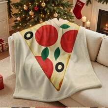 New Creative Couple Pizza Slice Print Flannel Throw Blanket, Food Couples Fun Style Soft Lightweight Sofa Bed Blanket, Blanket, Suitable For Home Bedroom Use, Gift Giving And Decoration - Black - View 8