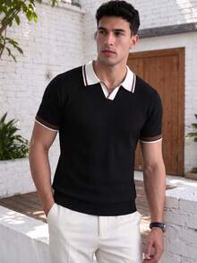 ALTZTAR Men's Colorblock Casual Versatile Daily Wear Knit Top - Black - View 2
