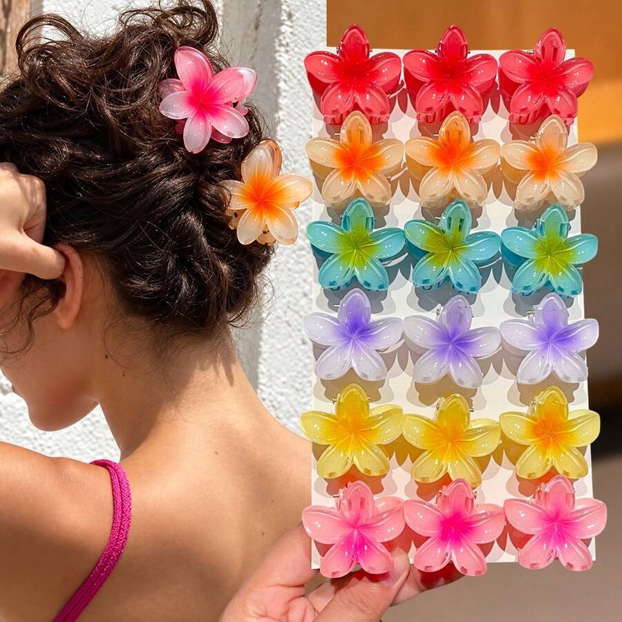 6/12/18pcs Women's Ombre Candy Color Fashion Holiday Vacation Style Hair Clips, Suitable For Photography And Daily Use, Back-Combed Ponytail Hair Claw