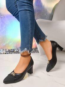 1 Pair Solid Color Elegant Casual Pointed Toe Slip-On High Heels For Outdoor And Indoor - Black - View 4