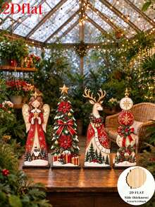 2D Flat, 4pcs Christmas Wooden Flat Decor Set, Including Angel, Christmas Tree, Reindeer, Christmas Ball Four Styles, Suitable For Desktop, Windowsill, Entryway, Display Window, Dining Table, Cafe, Christmas Home Decor, Perfect Gift For Family And Friends For Christmas And New Year - Multiple Styles - View 3