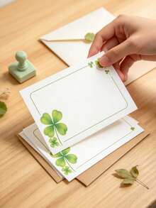50 Sheets/Set Of Minimalist And Stylish Clover DIY Drawing Cards, Exquisite Clover Cards, Handwritten Greeting Cards, Suitable For Birthday Wishes, Doodles, Thanksgiving, Holidays, Christmas, Can Be Used With Envelopes. - View 1
