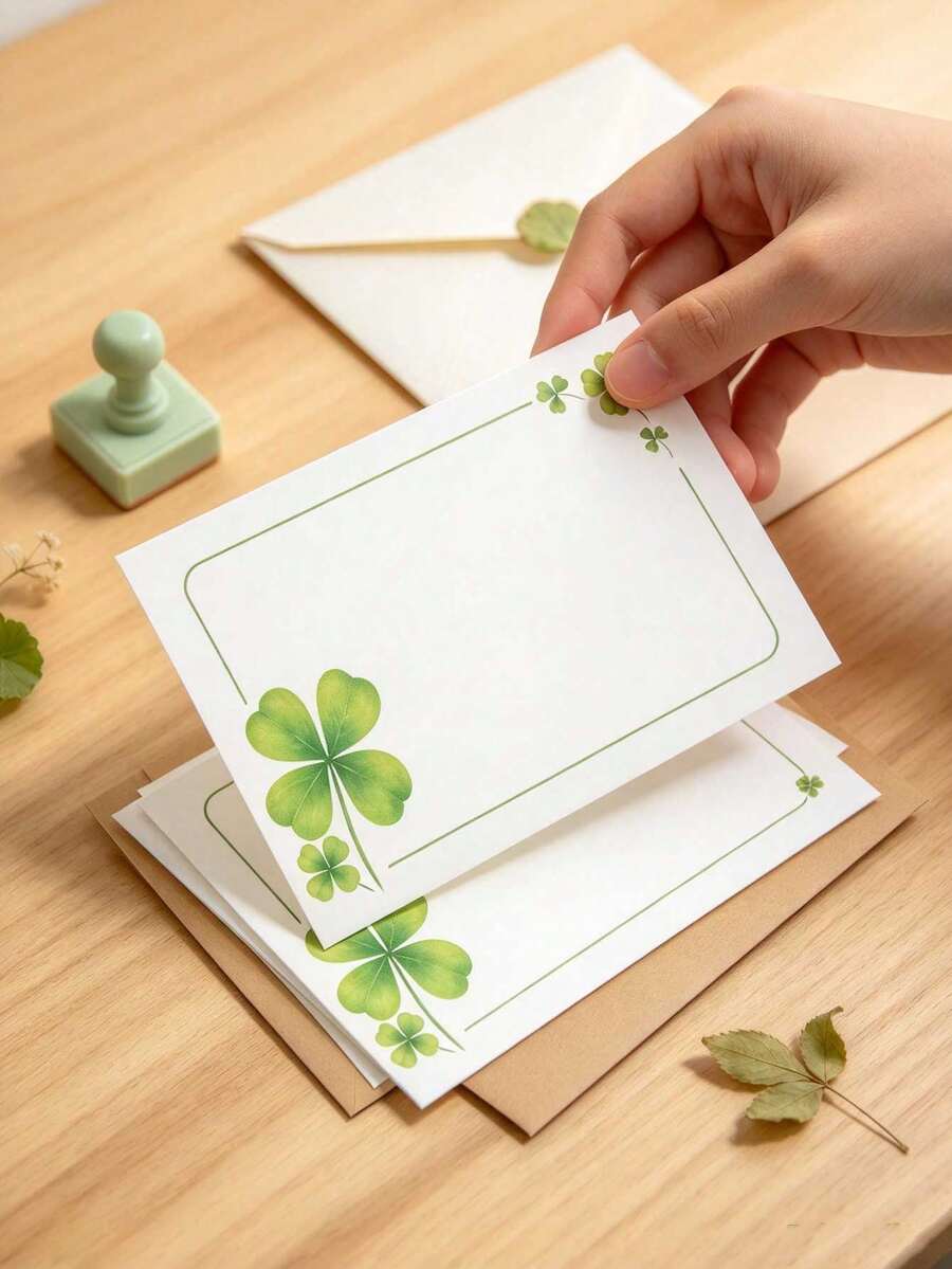 50 Sheets/Set Of Minimalist And Stylish Clover DIY Drawing Cards, Exquisite Clover Cards, Handwritten Greeting Cards, Suitable For Birthday Wishes, Doodles, Thanksgiving, Holidays, Christmas, Can Be Used With Envelopes. - View 1