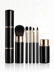 BS-MALL Retractable 5 In 1 Makeup Brush Set, Travel Size Portable Fiber Brushes For Powder Blush Eyeliner Eyebrow & Eyeshadow, Soft Synthetic Bristles With Protective Cap - Black - View 1