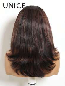 UNice Bye Bye Slip 7x5 Lace Chocolate Brown With Auburn Highlights Shoulder Length Layered Bob Glueless Wig Pre Plucked Pre Cut Bleached Knots Beginner Friendly Ready To Go 150% Density - Multicolor - View 6