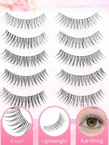 5 Pairs A-Type False Eyelashes, Delicate Japanese And Korean Style, Tapered Long Design For Natural Eye Shape Enhancement, Creating 3D Big Eye Makeup Effect, Soft And Lightweight Clusters For Comfortable Fit, Easy And Quick DIY Application, Saving Makeup Time, Suitable For Beginners, Reusable, Perfect For Commuting, Dating, Travel, Party And Holiday Makeup, Ideal Holiday Gift For Best Friends And Girlfriends - Black - View 6