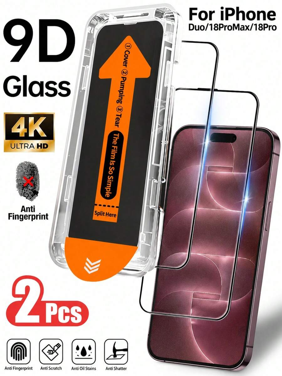 High Definition Transparent Tempered Glass Screen Protector, Includes Installation Kit And Auto-Alignment Tool, Compatible With IPhone18/17/16/15/14/13/12/11 Series, Full Coverage, Anti-Drop, Anti-Scratch, 9H Hardness Shatterproof Tempered Glass Film - Clear - View 1