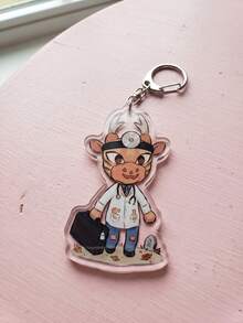 1Pc/6Pcs Animal Hospital Acrylic Keychains, Chibi Halloween Theme Cartoon Animals Wearing Medical & Hazmat Uniforms With Pumpkin, Tombstone, Alien Patterns, Car Key Pendant, Ita Bag Accessory, Daily Decoration, Halloween Gift, Birthday Gift, Christmas Gift, Party Favor, Graduation Gift, Back To School, Exquisite Collection, All Seasons - Multicolor - View 8