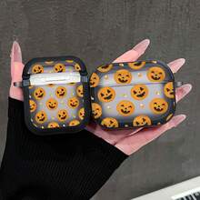 1PC Semi-Transparent Grey Background Full Print Cute Pumpkin Lantern Candy Bead Pattern Earphone Protective Case Suitable For AiPods1/2, AirPods3, AirPods4, AirPods5, AirPodsPro, AirPodsPro3 Full Coverage Anti-Drop Soft Shell With Hanging Buckle - Transparent Black - View 5
