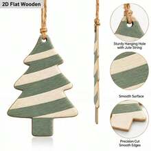 2D Flat Christmas Tree Shaped Wooden Hanging Decor 5pcs Set, Rustic Style Christmas Hanging Ornaments With Rope, Suitable For Christmas Tree, Fireplace, Window And Home Holiday Decoration - A - View 4
