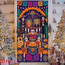 (Happy Halloween) 2D Plane 1 Banner Colorful Candy Skull Flower Printing Hanging Send A Banner Classic Halloween Theme Decoration, Suitable For Indoor And Outdoor Holiday Celebrations To Create A Festive Atmosphere, 5 Styles. - 1 - View 3