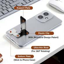 Phone Slim Kickstand, Ultra Thin Phone Kickstand Vertical And Horizontal Stand Adjustable 360° Rotating Universal Steel Metal Stable Stand Sticky Holder For Cellphone Case, Black - Black - View 3