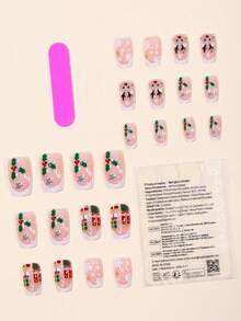 24pcs Christmas Fake Nails, Short Square Red Base With Gold Snowflake Nail Art Stickers, Suitable For Holiday Parties And Daily Wear, Women's Accessories, Reusable Autumn Nail Set. Set Includes: 1pc Jelly Glue And 1pc Nail File. Perfect For Women's Daily Work And Party Occasions - Multicolor - View 2