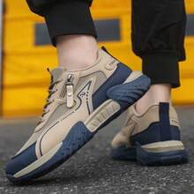 Tenis deportivos hombre multicolor de malla, suela gruesa antideslizante, calzado casual moderno para caminar y salidas diarias - Caqui - Ver 11