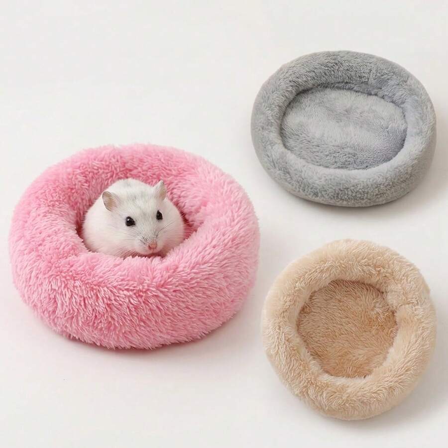 Soft Plush Round Small Pet Bed, Warm Fluffy Resting Nest, Suitable For Hamsters, Guinea Pigs, Sugar Gliders, Comfortable Sleeping Mat, Multiple Colors, Small Animal Cage Accessories - Multicolor - View 1