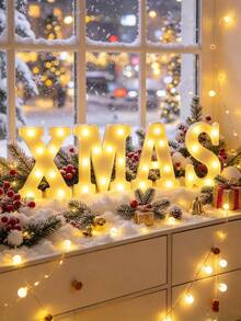21cm Letter LED Light, Christmas Decoration Luminous Letter, "XMAS" Combination Decor Light, Battery Powered LED Light, Party, Bar, Night Light, Home Decoration, Room, Kitchen, Home Decoration (Excluding Battery), Letter Combination Scrolling Light - Multicolor - View 2