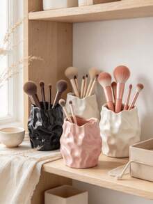 1pc Aesthetic Irregular Wavy Makeup Brush Holder Organizer, Cute Cloud Shape Desk Storage Pot, Decorative Pen Container For Vanity, Dresser, Office Desktop, Cosmetic Tools Accessories Storage Basket, Modern Minimalist Home Decor - Multicolor - View 8