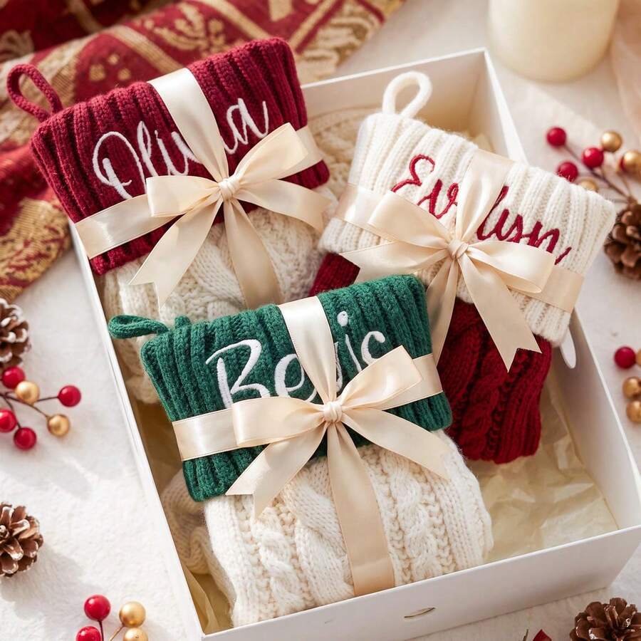 Vow&Vine Printed Embroidery, Embroidered Christmas Stocking Set, Name Embroidery, DIY Handmade Embroidered Christmas Pattern, Handmade Stitched Christmas Gift Leg Warmers - Multi-color 2 - View 1