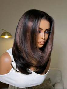 UNice Bye Bye Slip 7x5 Lace Chocolate Brown With Auburn Highlights Shoulder Length Layered Bob Glueless Wig Pre Plucked Pre Cut Bleached Knots Beginner Friendly Ready To Go 150% Density - Multicolor - View 8