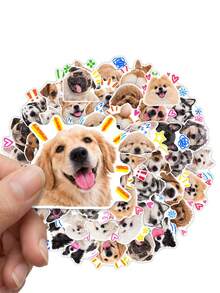 50Pcs Puppy Dog Meme Stickers, Happy Pet Dog Face, Heart, Star & Hand‑Drawn Doodle Decals, Waterproof Vinyl Stickers For Scrapbook, Junk Journal, Gift & Holiday Decor - Multicolor - View 3