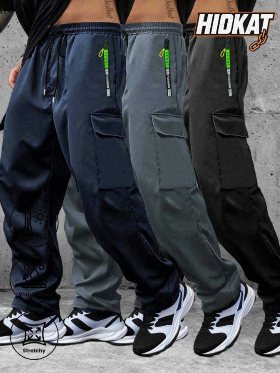 Men's Lightweight Cargo Pants, Drawstring Elastic Waistband, Comfortable Breathable Fabric, Suitable For Outdoor Sports, Vacation And Casual Wear. - Navy Blue - View 1