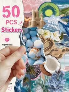 50 miếng nhãn dán PET chủ đề đại dương huyền ảo, nhãn dán trang trí tự dính cho scrapbook, nhật ký và đồ thủ công DIY - Một cỡ - Xem 6