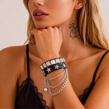 3pcs/2pcs/1pc Punk Rock Leather Bracelet For Women, 80s & 90s Emo Jewelry Accessory, Vintage Adjustable Wrap Wrist Cuff - Multicolor - View 5