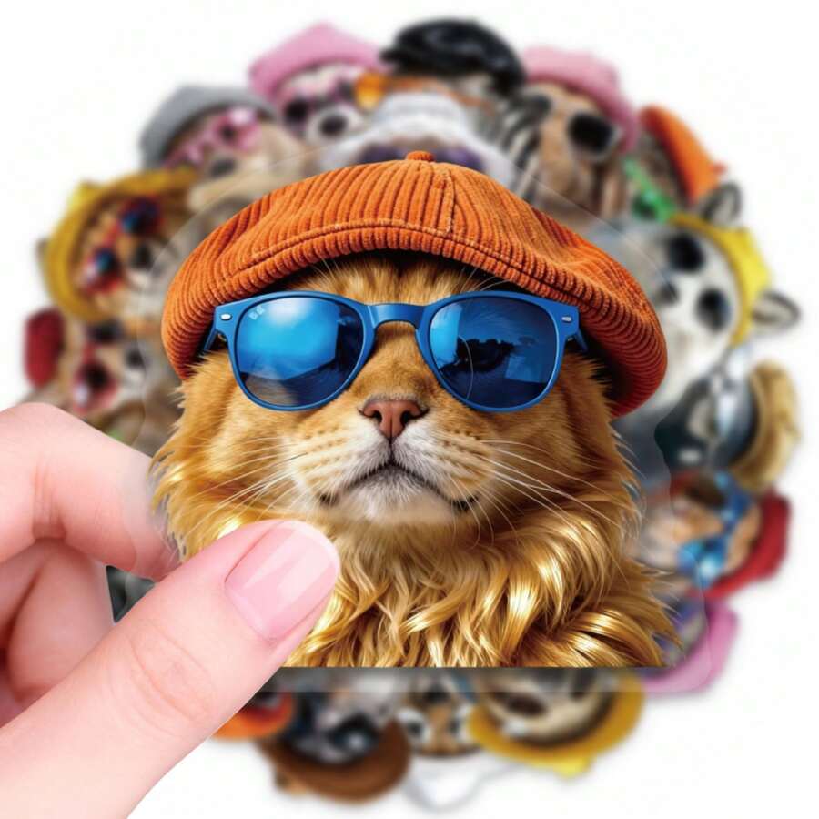 50pcs Anthropomorphic Animal Theme Graffiti PET Stickers, Suitable For Decorating Stationery, Gift Packaging, Patterned Envelope Seals, Self-Adhesive Labels, Planners And Creative Projects - one-size - View 1