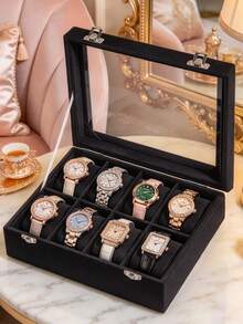 Kotak Jam Tangan 8 Slot/4 Slot, Kotak Jam Tangan Beludru dengan Tutup Kaca, Kotak Penyimpanan Jam Tangan Unisex, Kotak Penyimpanan Jam Tangan yang Dapat Dikunci, Kotak Pajangan Jam Tangan, Hadiah Ideal, Hadiah untuk Wanita - Satu-Ukuran - View 13