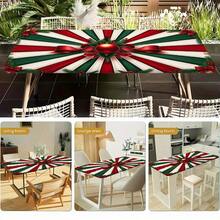1pc Elastic Christmas Tablecloth, Red & Green Radial Stripe Christmas Ball & Bow Print, High Elasticity Fit For Tabletop, Polyester Fabric Durable & Easy To Clean, Suitable For Christmas Party, Family Gathering, Outdoor Camping, Dining Table, Coffee Table, Hotel Restaurant Holiday Decoration - A - View 6