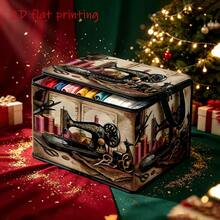 1pc Vintage Tailoring Element Storage Box With Lid, Nostalgic Sewing Tool Pattern, Exquisite European Old-Style Machine Design, Durable Fabric Material, Sturdy Side Handles, Foldable Space-Saving, Textile Storage, Decorative And Practical - A - View 2