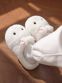 Women's Cute Rabbit Thick Sole Slippers, Indoor/Outdoor Fluffy Plush Winter Comfortable Closed-Toe Slippers - White - View 6