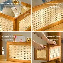 Minimalist Indoor Living Room Storage Basket, Nordic Style, Multi-Functional, Made Of Breathable Plastic And Rattan, Large Capacity, Can Be Used As Desktop Storage Organizer For Various Items - Small Storage Box, Tea Color - View 4
