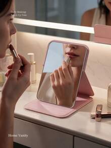 Portable Makeup Mirror, Solid Color, PU Leather, Minimalist Compact, Foldable, Cute Pocket Mirror, Birthday/Graduation Gift, Home Decor, Back To School Supplies,Giveaways,Travel,Cheap Stuff,Travel Essential - Multicolor - View 8