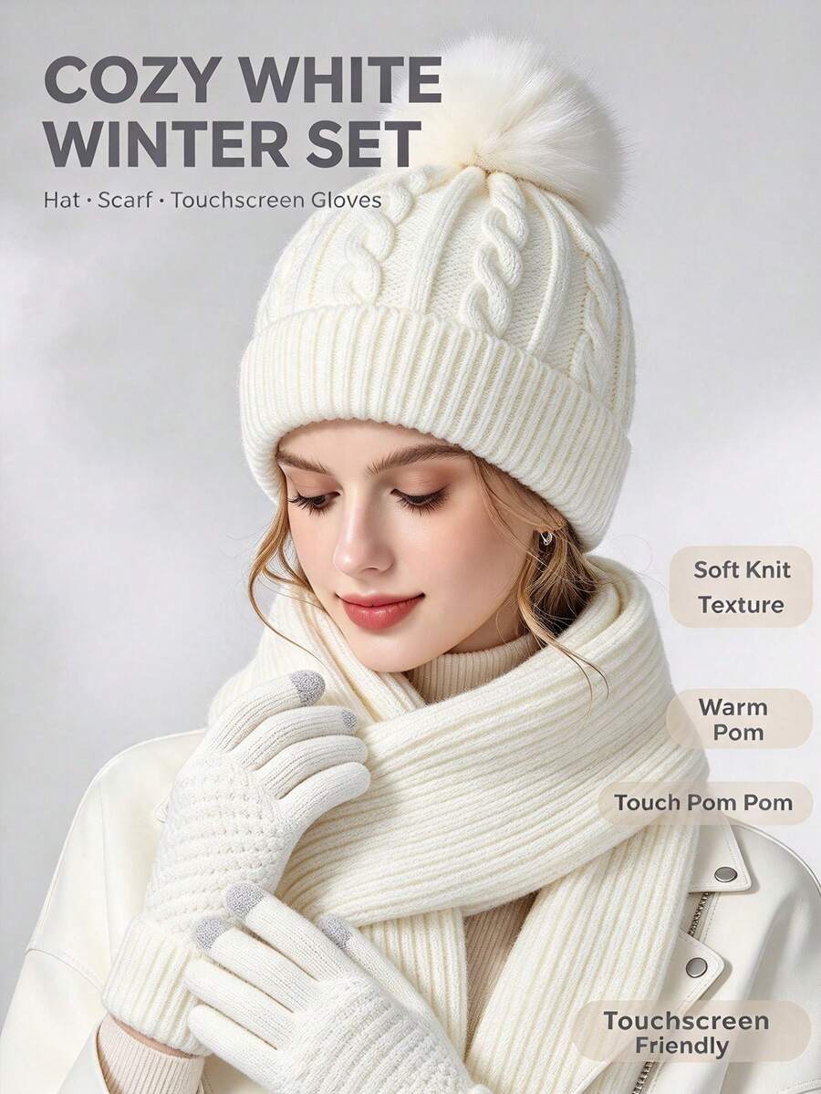 3pcs/Set Winter Thermal Lined Knit Hats, Unisex, Warm And Windproof, Suitable For Outdoor Sports - A - View 1