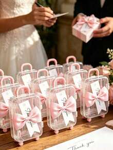 36/18/3pcs Transparent Mini Suitcase Gift Boxes With Pink Bows And "Thank You" Tags, Suitable For Wedding Guest Favors, Table Decor, Centerpieces, Wedding Party Packaging, Afternoon Tea Party Gifts And Holiday Event Packaging - Multicolor - View 5