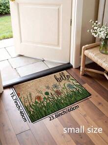 1pc Funny Spring Hello Flower & Grass Pattern Print Doormat, Yard Holiday Atmosphere Decor, Spring Garden Welcome Mat, Outdoor Garden Decoration, Home Decor - Mustard Yellow - View 12